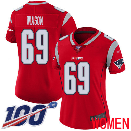 New England Patriots Football #69 100th Season Inverted Limited Red Women Shaq Mason NFL Jersey
